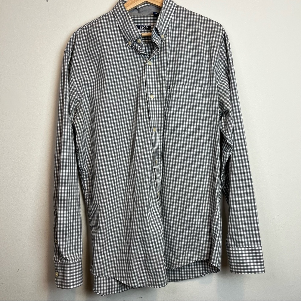 Izod Gray White Gingham Button Down Long Sleeve S… - image 2